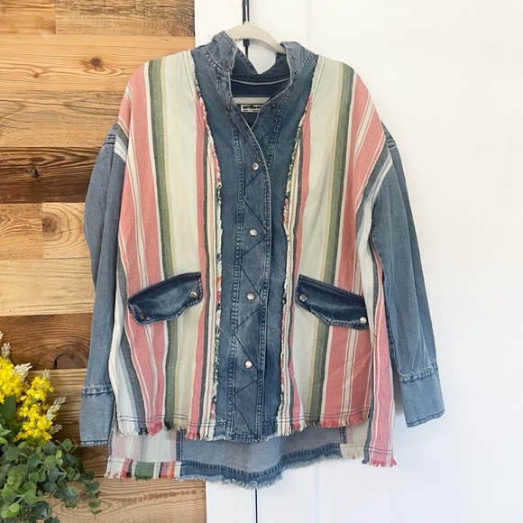 Free People Blanket Stripe Denim Shirt Jacket - Picture 3 of 7